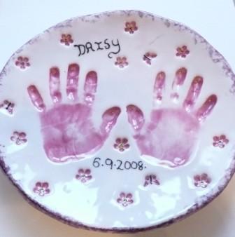 10 inch plate with glaze print of hands